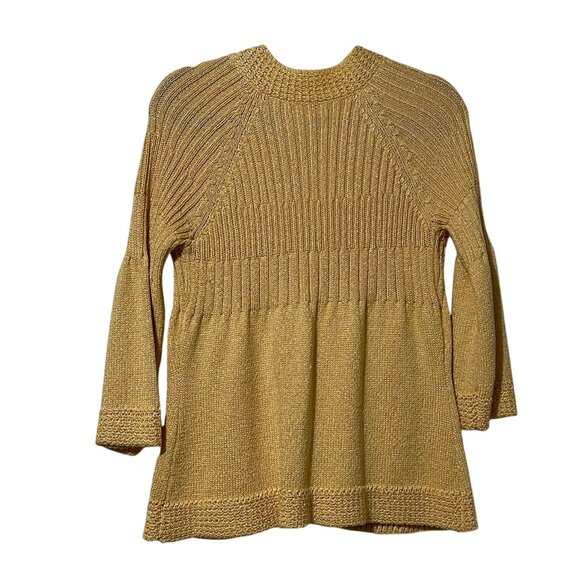 Chicos Womens Knit Cardigan Sweater Size 1 Nylon/Acrylic/Cotton Blend Gold - Picture 2 of 9